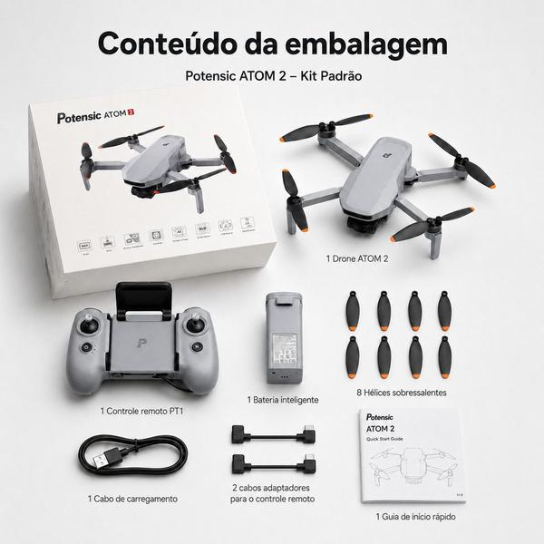 Drone Potensic ATOM 2 GPS 4K HDR Foto 8K 48MP Gimbal 3 Eixos PT1 Controle para Celular Até 10km 1 Ba Drone Potensic ATOM 2 GPS 4K HDR Foto 8K 48MP Gimbal 3 Eixos PT1 Controle para Celular Até 10km 1 Ba