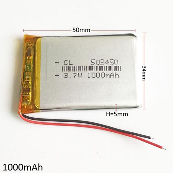 Bateria 3.7v 1000 Mah 5mm X34mm X50mm 2 Fios 503450