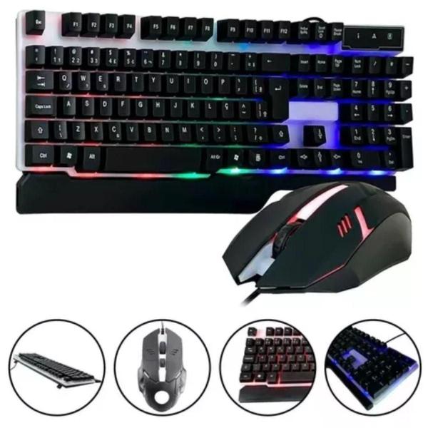 Kit Teclado e Mouse Gamer Semi Mecânico Rgb Led Preto
