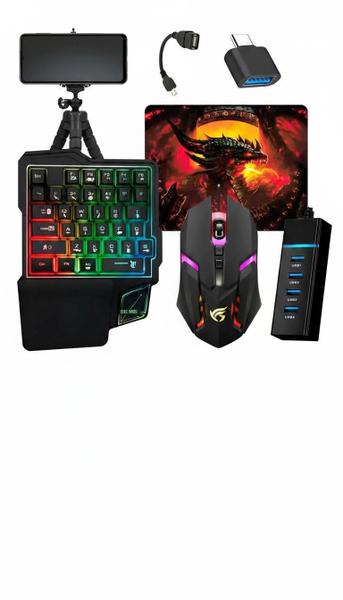 Kit Gamer Celular 7 Peças Teclado Mouse USB