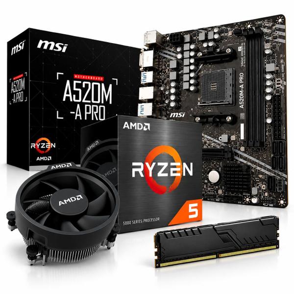 Kit Upgrade AMD Ryzen 5 5500 Placa Mãe MSI A520M-A PRO Memória Ram 8GB DDR4 Kit Upgrade AMD Ryzen 5 5500 Placa Mãe MSI A520M-A PRO Memória Ram 8GB DDR4