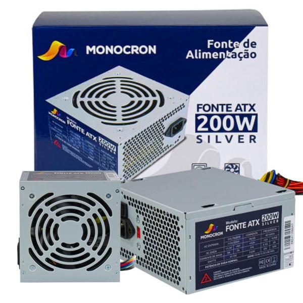 Fonte Monocron Office Silver ATX ISO Operação Silenciosa Potencia 200W Com 5 Conectores Tipo Não Modular Bivolt 110-220