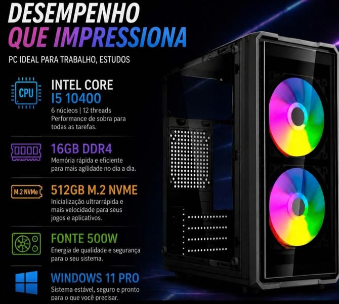 Pc CPU Computador I5 10400 / Ssd 512gb M2, 16gb Memória Ddr4 CLEAN TECH Pc CPU Computador I5 10400 / Ssd 512gb M2, 16gb Memória Ddr4 CLEAN TECH