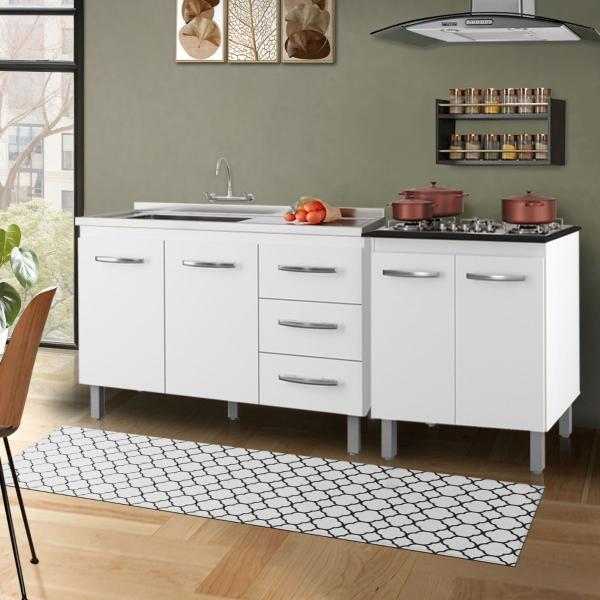 Kit Balcão Bianca Para Pia 118cm + Balcão Para Cooktop Jade 5 bocas Branco