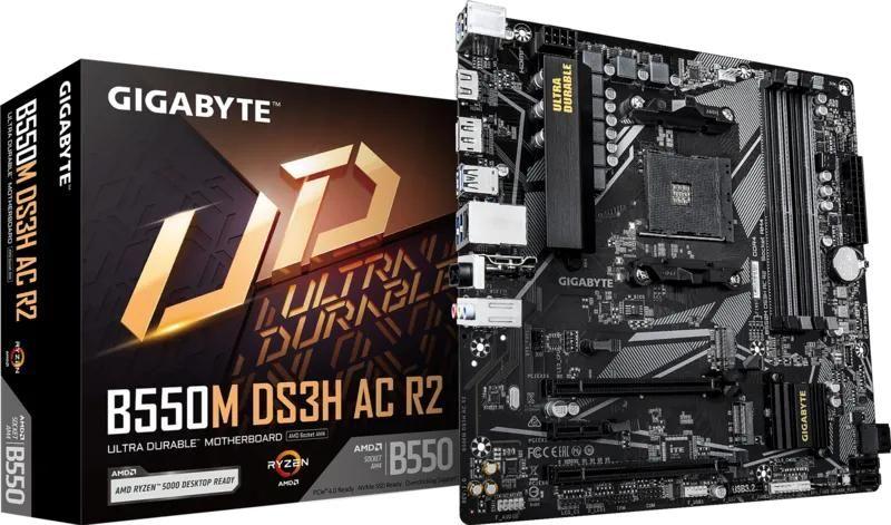 Placa Mãe Gigabyte B550M DS3H AC R2 AMD B550 AM4 MATX DDR4