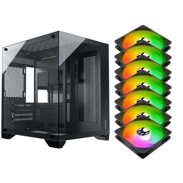 Gabinete Gamer Aquario Clarity Preto vidro + 7 Fans LED RGB
