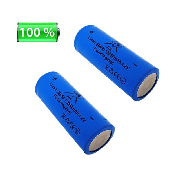Kit 2 Baterias Recarregáveis 12000mah Profissional Lítio 26650 4.2v Para Lanterna Rádio DY26650