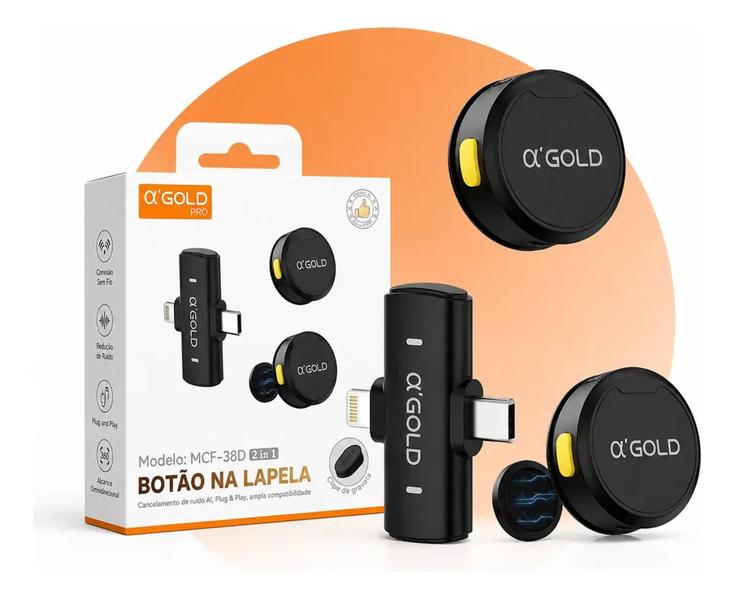 Microfone Lapela Sem Fio A'gold Mcf-38d Duplo Iphone Android Microfone Lapela Sem Fio A'gold Mcf-38d Duplo Iphone Android
