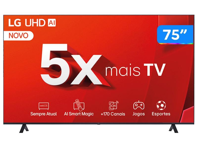 Smart TV 75" 4K LG Ultra HD 75UT8050 com Processador a5 Ger7 AI Alexa/Chromecast integrado Otimizador de Jogos webOS 24 e Controle Smart Magic Smart TV 75" 4K LG Ultra HD 75UT8050 com Processador a5 Ger7 AI Alexa/Chromecast integrado Otimizador de Jogos webOS 24 e Controle Smart Magic