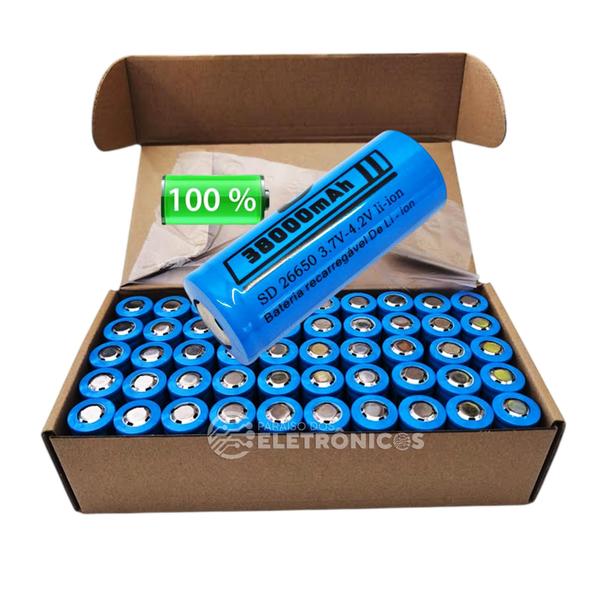 Kit Baterias 26650 3.7V4.2V 38000mAh Recarregáveis para Lanternas e Eletrônicos DY2665038000