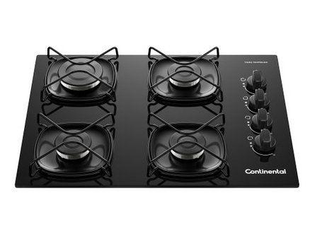 Cooktop 4 Bocas a Gás GLP Continental Mesa de Vidro Preto Acendimento Automático KC4GR Cooktop 4 Bocas a Gás GLP Continental Mesa de Vidro Preto Acendimento Automático KC4GR