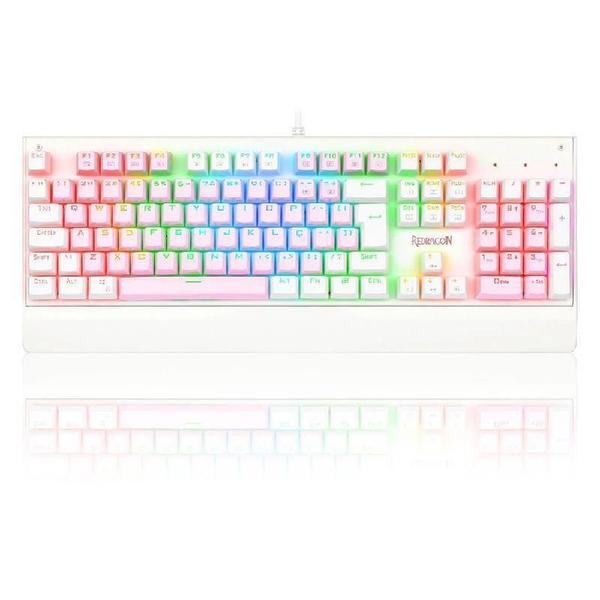 Teclado Redragon Gamer Mecanico Kala Rgb Rosa Com Branco Switch Azul K557Pw-Rgb