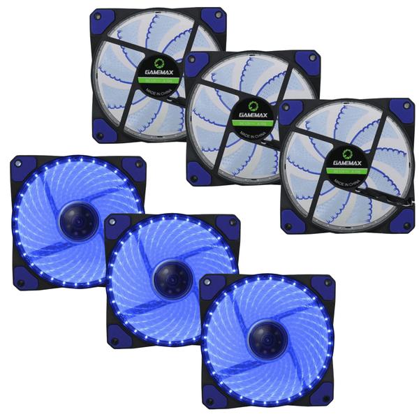 Kit 3 Coolers para Gabinete 12mm 32 LED Azul Gamemax - GMX-GF12B