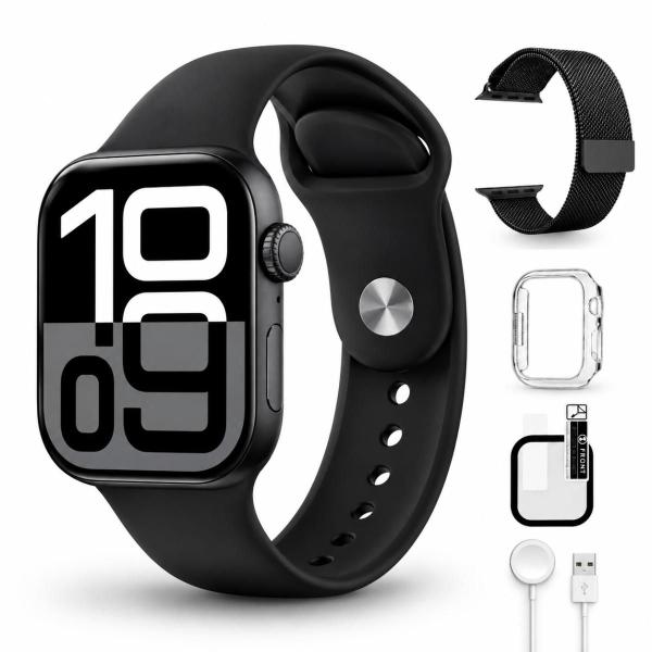Relógio Smartwatch W10 Mini Pro 42mm 1GB Memoria Chat GPT Bluetooth Notificações 2 Pulseiras Serie10