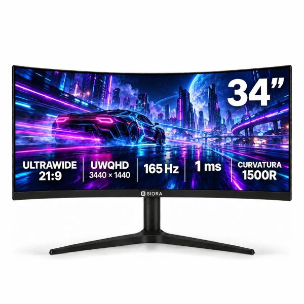 Monitor Gamer Curvo 34 Polegadas 165Hz 1ms UltraWide QHD 2K AMD FreeSync NVIDIA GSync HDMI/DP