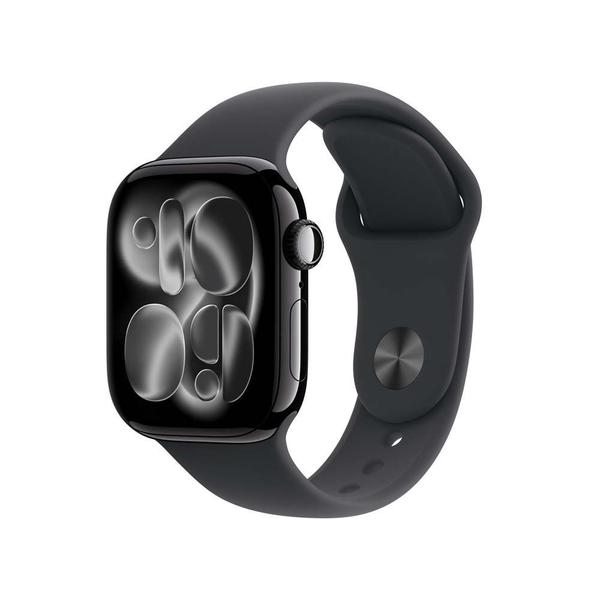 Apple Watch Series 11 GPS + Cellular - Caixa preta brilhante de alumínio 42 mm - Pulseira esportiva preta P/M