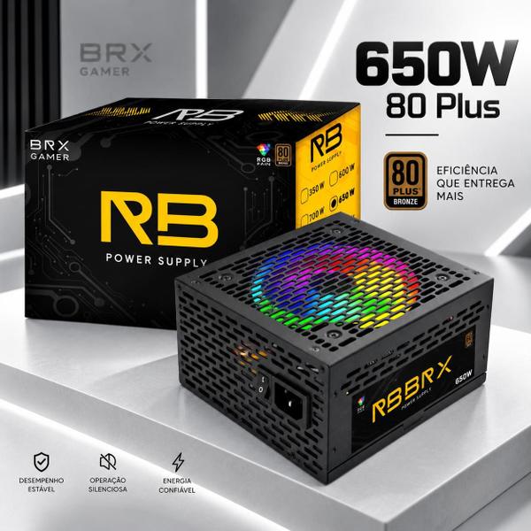 Fonte Rgb Brx 650w 80 Plus Bivolt Atx Gamer Supply Power Preto
