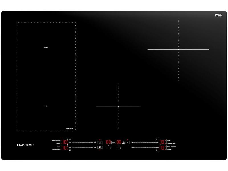 Cooktop 4 Bocas Indução Brastemp Vitrocerâmico Touch com Timer Preto Acendimento Automático BDJ77BE