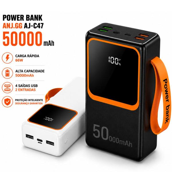 Carregador Portatil 50.000mah Power Bank 66w Original Com 4 USB Tipo-C Super Rápido Display Digital