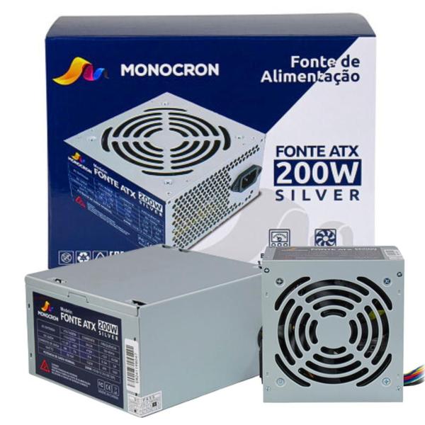 Fonte Monocron Office Silver Tipo ATX Operação Silenciosa Potencia 200W Com 5 Conectores Bivolt 110-220 Tipo Não Modular