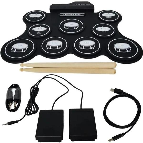 Bateria eletrônica 6 Drums 5 Metal Silicone Portátil C Pedal Bateria eletrônica 6 Drums 5 Metal Silicone Portátil C Pedal