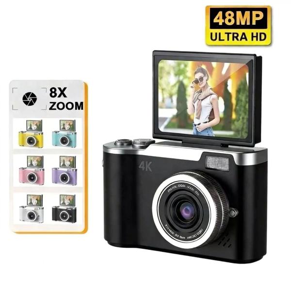 Câmera Digital Estilo Vintage 4k 48mp - Tela Flip 180