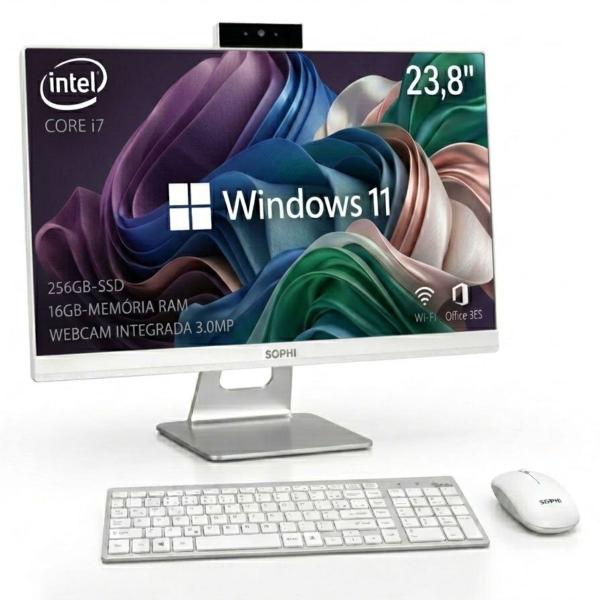 Computador All In One Core i7 16GB SSD 256GB Tela 23,8 FHD Wifi Bluetooth Completo Kit teclado Mouse Sem fio Tech Win11 Office