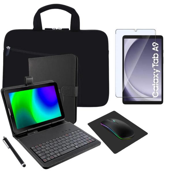 Capa Teclado p/ Tablet Samsung Galaxy Tab A9 8.7"+ Película + Mouse Bluetooth