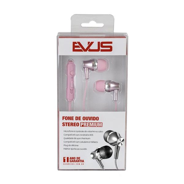 Fone de Ouvido Evus F09 Intra Auricular Premium Rosa