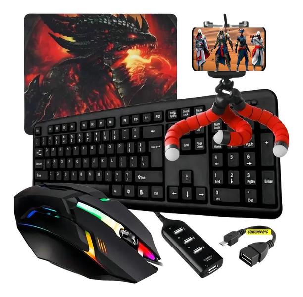Kit Gamer Completo Mobilador Teclado Mouse Top Led Cor Do Te