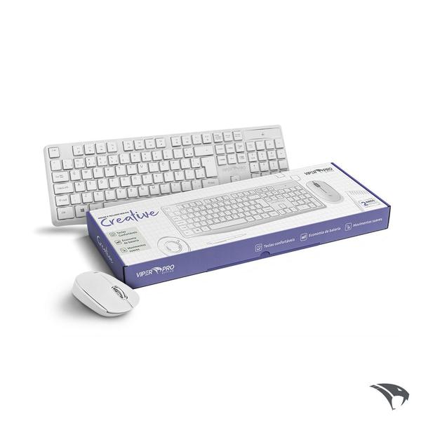 Kit Mouse e Teclado Sem Fio Viper Pro Office VO204 Branco