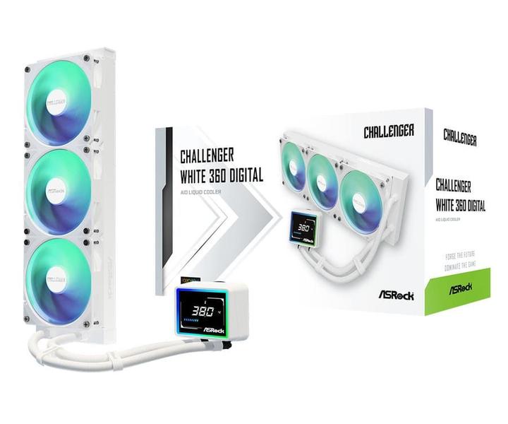 Water Cooler ASROCK Challenger White 360 Digital Branco 360MM ARGB com Display