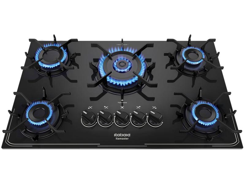 Cooktop 5 Bocas a Gás GLP Itatiaia Preto Itamaster Trempe Ferro Fundido