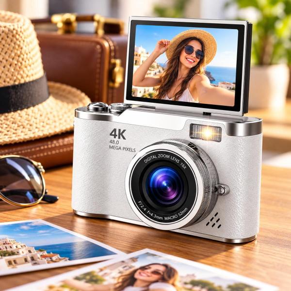 Câmera Fotográfica Compacta 4K para Fotos Selfies e Vídeos Cor:Branco