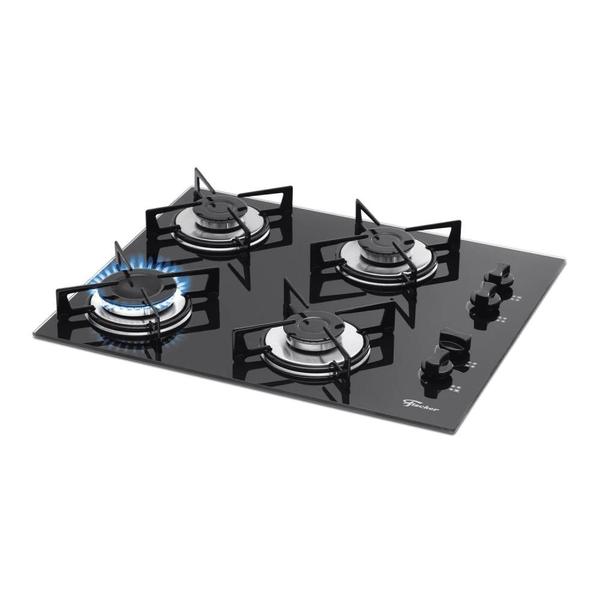 Cooktop a Gás Fischer 4 Bocas Mesa Vidro Bivolt Preto
