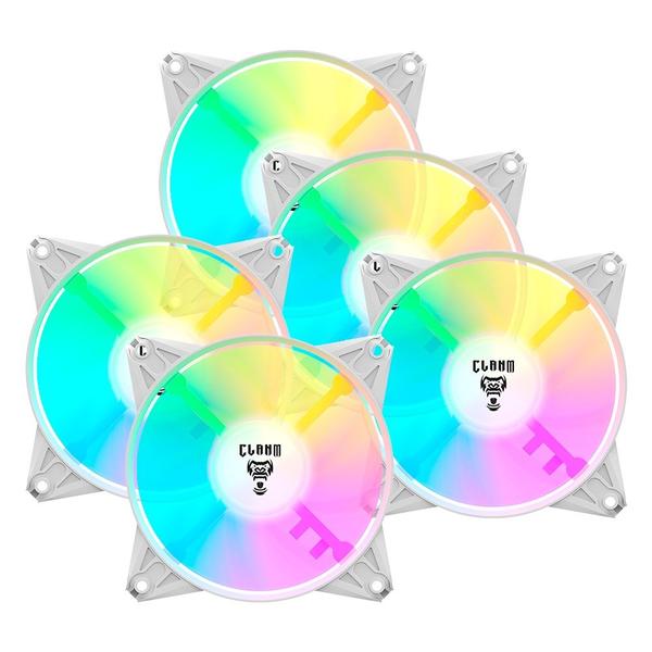 Kit 5 Cooler Fan Branco ARGB 120mm Ventoinha para Gabinete Eurus Snow RGB 3pin Clanm Gamer