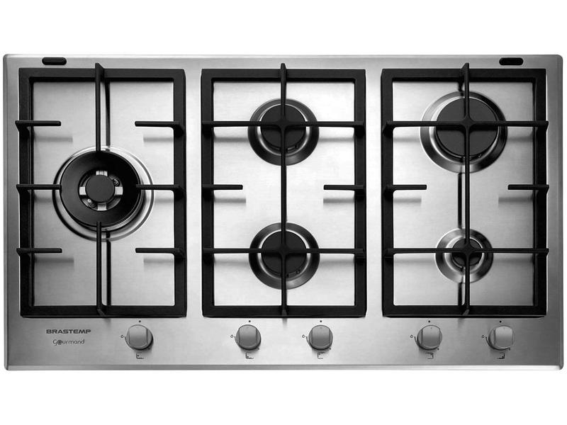 Cooktop 5 Bocas Brastemp Gourmand Inox com Duplachama e Trempe com Ferro Fundido BDK90DR