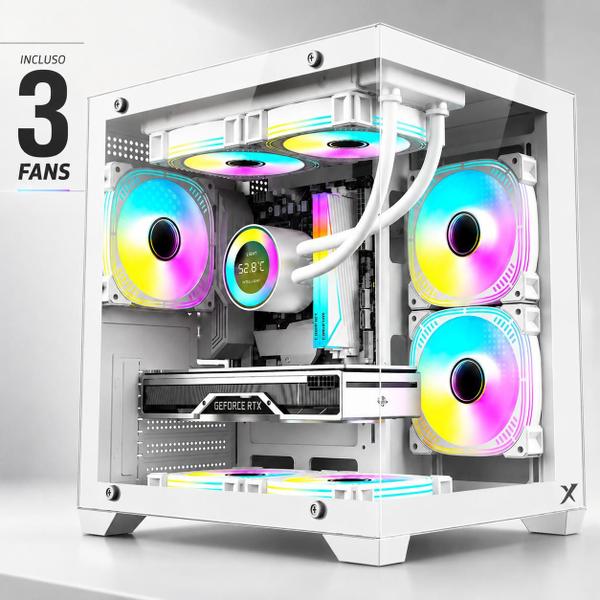 Gabinete Gamer BRX Xtreme Glacier White R41w Mid Tower Branco 3 Fans Lateral em Vidro