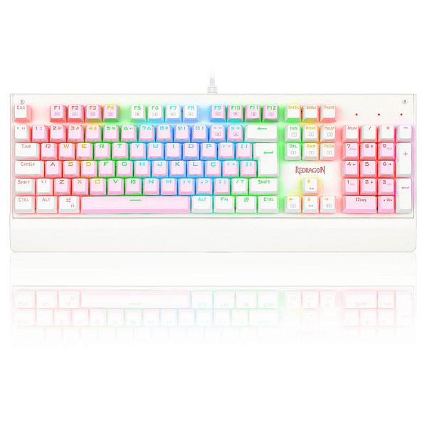 Teclado Mecânico Gamer Redragon Kala, RGB, Switch Outemu Brown, ABNT2, Rosa e Branco
