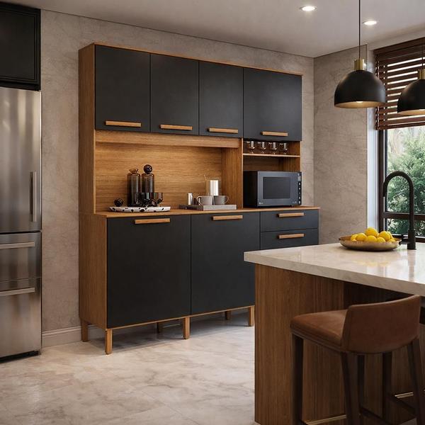 Armário Cozinha 179cm Thor Nicho Microondas 7 Portas P/ Área Gourmet Madeira
