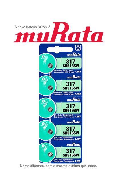 5 Baterias Murata 317 SR516SW 1.55V Célula de Botão de Relógio de Óxido de Prata 5 Baterias Murata 317 SR516SW 1.55V Célula de Botão de Relógio de Óxido de Prata