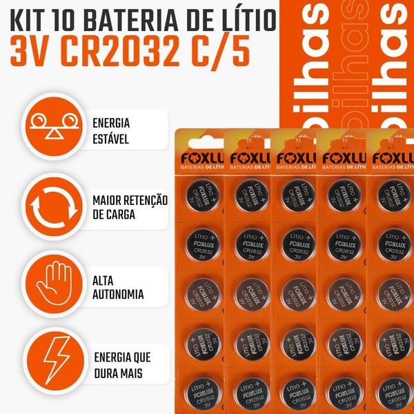 Pilha Bateria CR2032 3V Moeda Foxlux Lítio Kit com 25