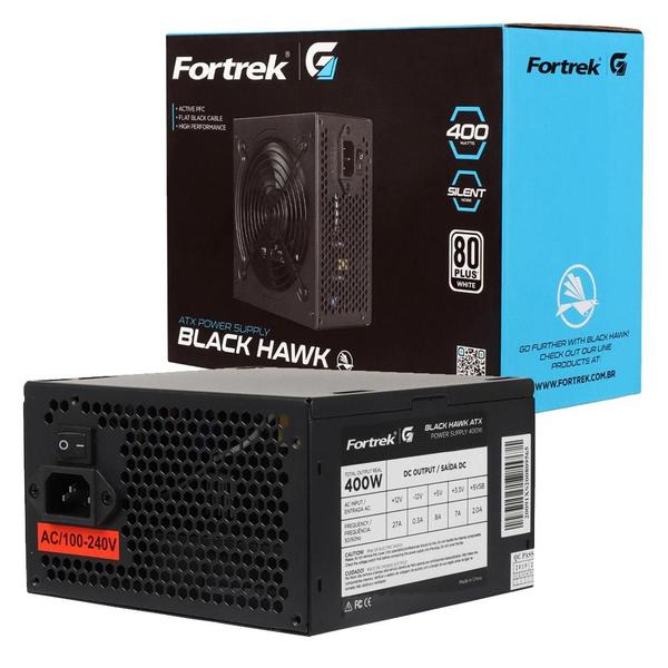Fonte Gamer ATX Fortrek Black Hawk 400W 80 Plus White Pfc Ativo