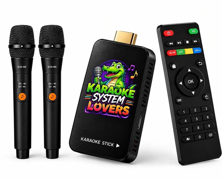 KaraokeSmartStickBOX com 2 Mics Sem Fio Com Pontuação Real E Ajuste Vocal e 18000 Musicas KaraokeSmartStickBOX com 2 Mics Sem Fio Com Pontuação Real E Ajuste Vocal e 18000 Musicas