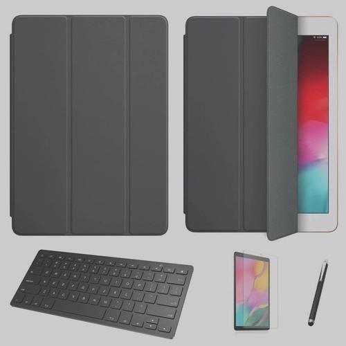 Kit Capa Smart Case compatível Galaxy Tab S7 fe SM-T735 12.4 /Can/Pel e Teclado Branco - Preto