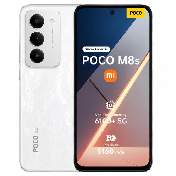 Smartphone Celular POCO M8S 128GB, 6GB RAM, Tela 6,67 polegadas AMOLED 120 Hz, Câmera 50 MP, NFC, Bateria 5110 mAh, Dual SIM, Android 15, 5G