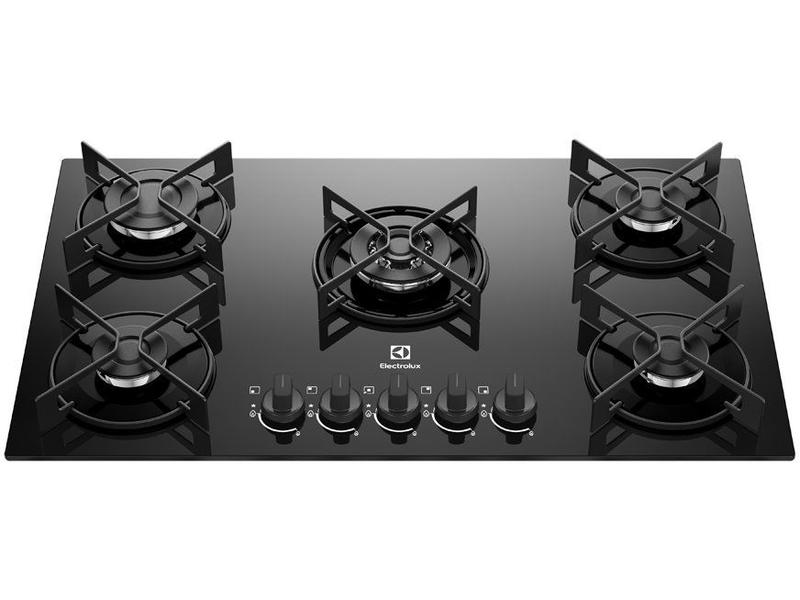 Cooktop 5 Bocas Gás Electrolux Mesa de Vidro Efficient Tripla Chama e Grade Aço Fosco (KE5GT)