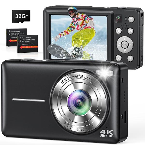 Câmera Digital CAMKORY 4K 64MP Lente Dupla Zoom 16X