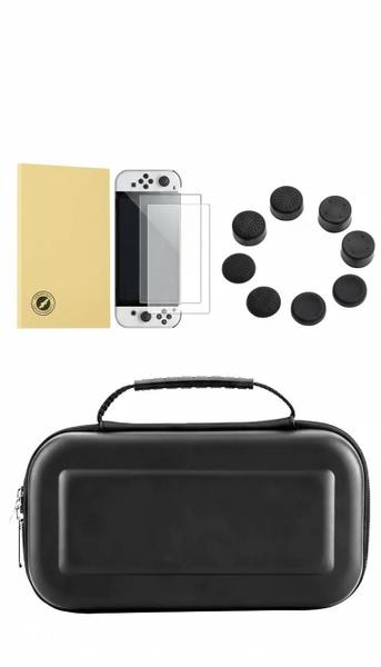 Case Capa Estojo Switch Oled + Película Vidro + 4 Grip
