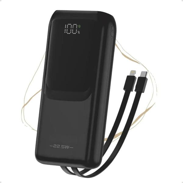 Carregador Portátil Power Bank 20.000mAh 22,5W com Cabos Integrados e Display LED Digital